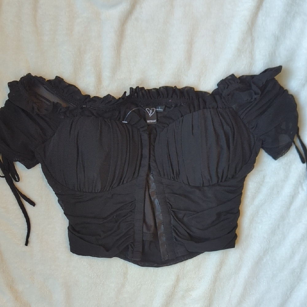 Windsor Black Mesh Off-Shoulder Cropped Corset Women's Top